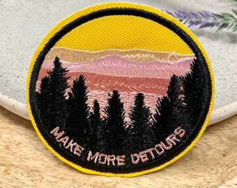 Embroidered IRON ON PATCH Iron Heat Adhesive Make More Detours Adventure Traveling Decoration Adornment Embellishment Ornament Forest Trees