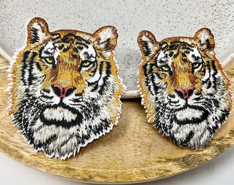TIGER Embroidered IRON on PATCH Heat Adhesive Tiger Animal Patches Adornment Decoration Hole Jeans Small Big Mend Hole Brown Wild Baby Tiger