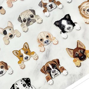 Aufnäher „Hundetasche“ zum Aufbügeln (hitzebeständig), Motiv: Hunde (Beagle, Chihuahua, Schnauzer, Pudel, Deutscher Schäferhund)