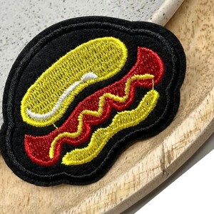 HOT DOG Embroidered Iron Sew On PATCH Heat Adhesive Pop Culture Gift Jeans Junk Food Applique Badge Sausage Fast Food Weiner Yellow Mustard