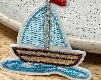 Embroidered IRON ON PATCH Sail Boat Heat Adhesive Naval Boat Cruiser Water Small Decoration Adornment Ornament Marine Navy Preserver Blue