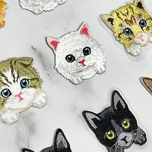 CAT POCKET Embroidered IRON on path, Pussy Kitten Kitty Cat Heat Adhesive, Paws Pet Animal Patches, Small badge Applique Animal, Fur animal
