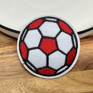 RED SOCCER Ball Embroidered IRON on Patch football Ball Heat Adhesive Patches, adhesive patch for Jeans cloth, Gift for soccer lover