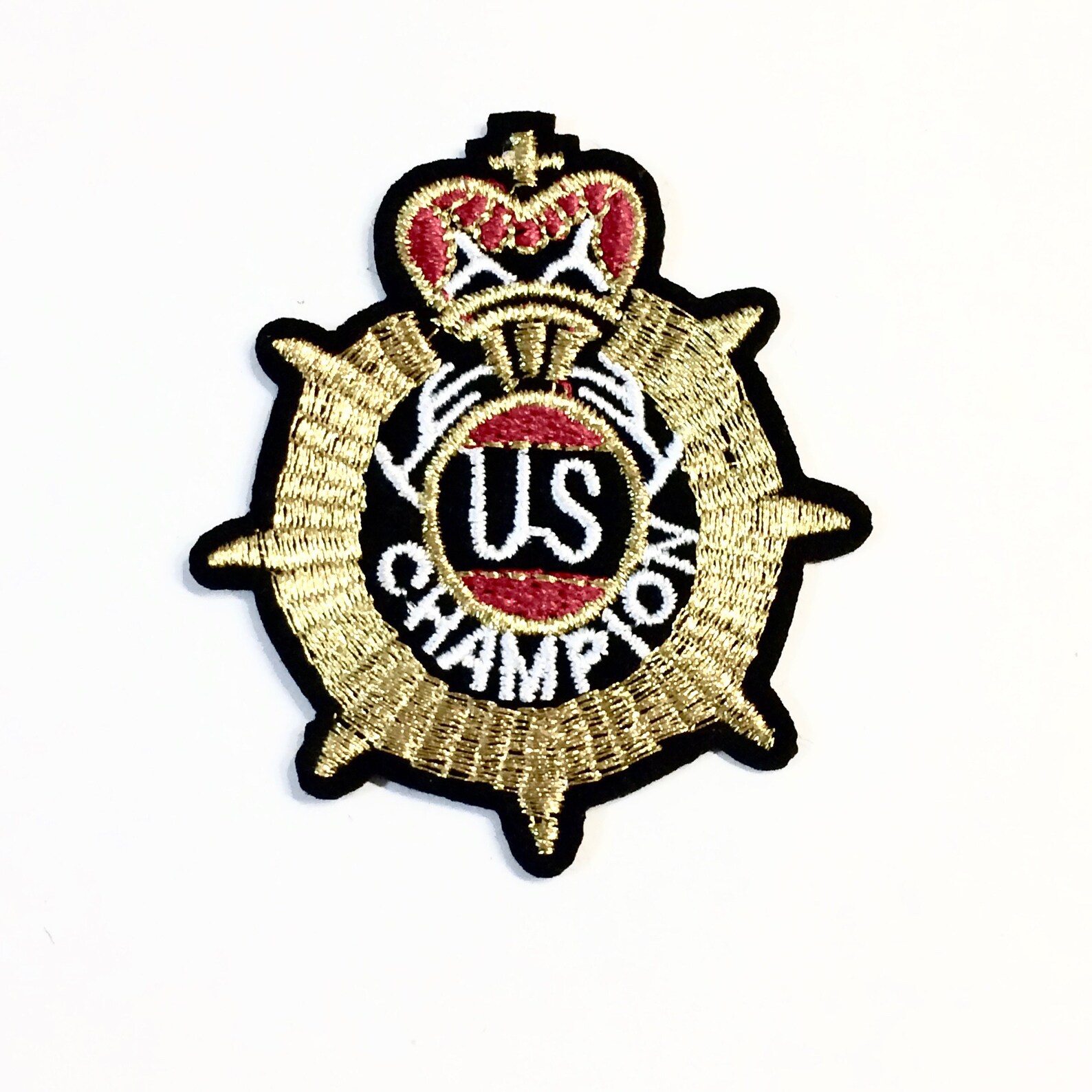 US CHAMPION Iron on Patch Heat Adhesive Backing Crown Heart Etsy