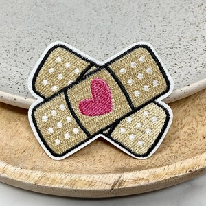 Embroidered IRON ON PATCH Band-aid with heart, Iron Heat Adhesive Applique Badge, Medical Plaster Band-Aid First Aid, Sew on Patches, kids image 10