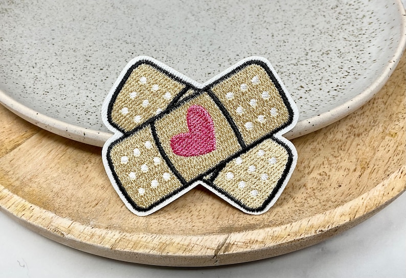 Embroidered IRON ON PATCH Band-aid with heart, Iron Heat Adhesive Applique Badge, Medical Plaster Band-Aid First Aid, Sew on Patches, kids image 10