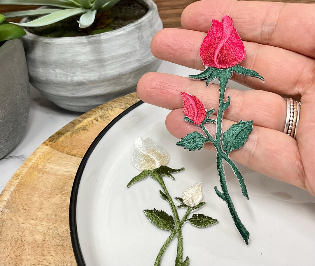 Rose Line Patch ROSE Embroidered IRON on PATCH Patches Nature Flower Decoration Love ...