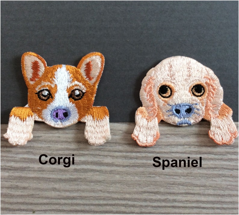 Embroidered IRON ON PATCH Heat Adhesive Pocket Dog Pet Animal Doggy Small Chihuahua Schnauzer Poodle German Shepherd Corgi Pug Dalmatian