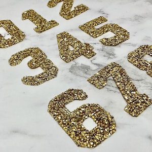 GOLD Rhinestone 3D NUMBERS Iron on, Personalization Clothe, High Quality Numbers Writing, Numbers for birthday Party, Gift for birthday age