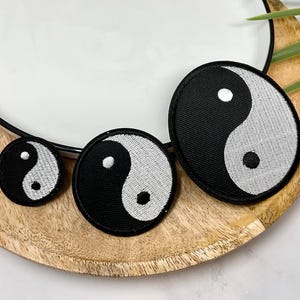 YIN YANG Embroidered IRON on Patch Heat Adhesive Patches Decoration Small Buddha Lotus Zen Spiritual Chinese Taoism Duality Meditation Yoga