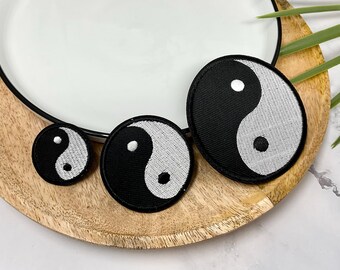 YIN YANG Embroidered IRON on Patch Heat Adhesive Patches Decoration Small Buddha Lotus Zen Spiritual Chinese Taoism Duality Meditation Yoga