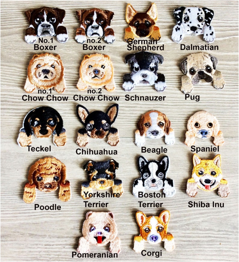 Embroidered IRON ON PATCH Heat Adhesive Pocket Dog Pet Animal Beagle Boxer Chihuahua Schnauzer Poodle German Shepherd Corgi Pug Dalmatian