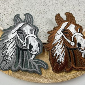 HORSE Embroidered IRON on PATCH Gray Brown Heat Adhesive Animal Patches Adornment Decoration Hole Jeans Small Big Mend Hole Brown Wild