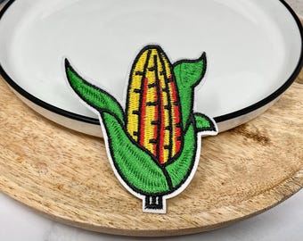 Toppa termoadesiva ricamata con mais, mais estivo, orto, toppa adesiva con mais giallo e rosso