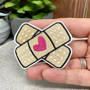Embroidered IRON ON PATCH Band-aid with heart, Iron Heat Adhesive Applique Badge, Medical Plaster Band-Aid First Aid, Sew on Patches, kids image 5