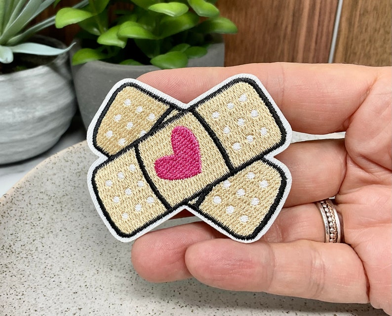 Embroidered IRON ON PATCH Band-aid with heart, Iron Heat Adhesive Applique Badge, Medical Plaster Band-Aid First Aid, Sew on Patches, kids image 5