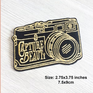 Embroidered IRON on Sew on PATCH Black White Camera Lettering Heat ...