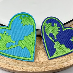 Embroidered IRON on Sew On PATCH Patches Heart Heat Adhesive Backing Valentine Love Applique Badge Decoration Adornment Embellishment Earth