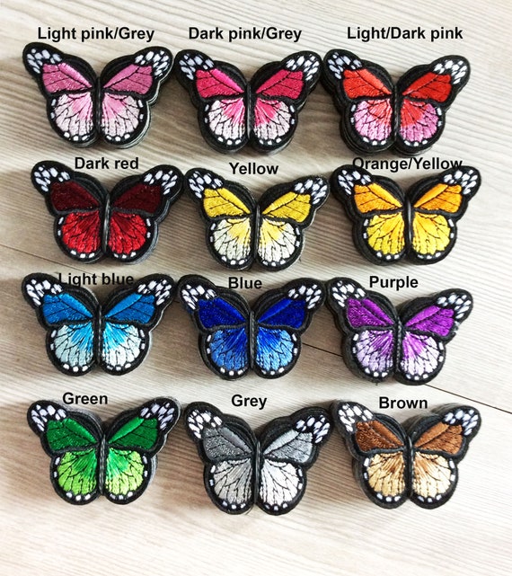 Embroidered IRON ON PATCH Butterfly Butterflies Red Blue Green Yellow  Orange Gray Gray Pink Purple Light Dark Patches Insect Animal Flies 