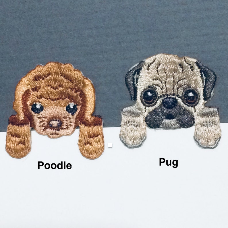 Embroidered IRON ON PATCH Heat Adhesive Pocket Dog Pet Animal Doggy Small Chihuahua Schnauzer Poodle German Shepherd Corgi Pug Dalmatian