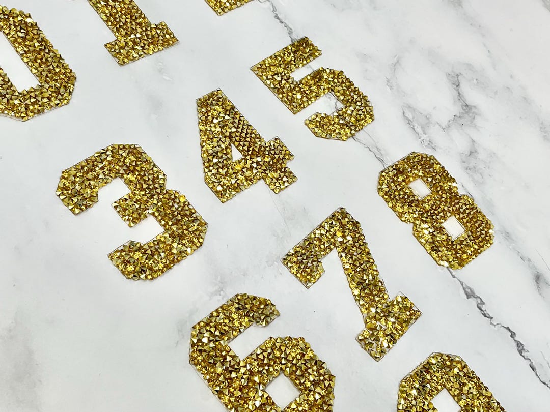 GOLD Rhinestone 3D NUMBERS Iron On, Personalization Clothe, High ...