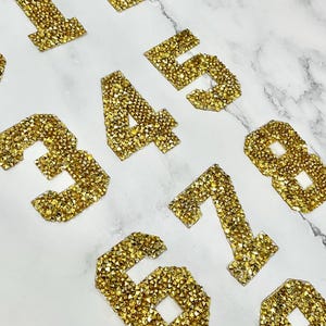GOLD Rhinestone 3D NUMBERS Iron on, Personalization Clothe, High Quality Numbers Writing, Numbers for birthday Party, Gift for birthday age