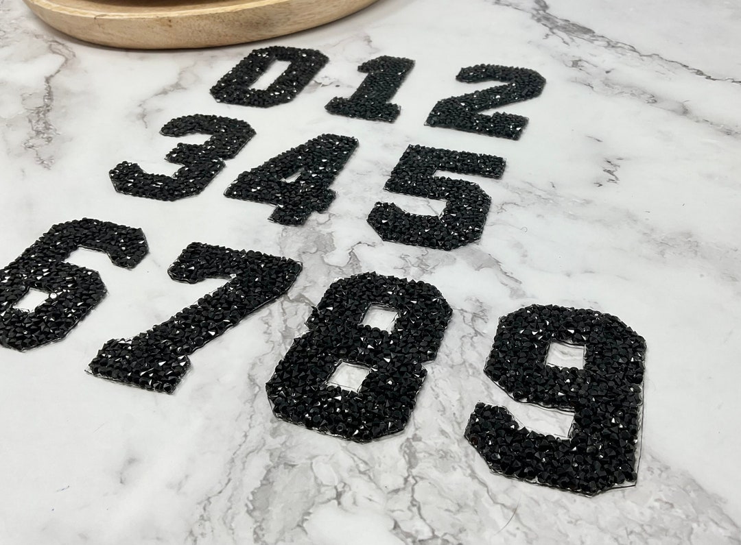 BLACK Rhinestone 3D NUMBERS Iron On, Personalization Clothe, Numbers ...