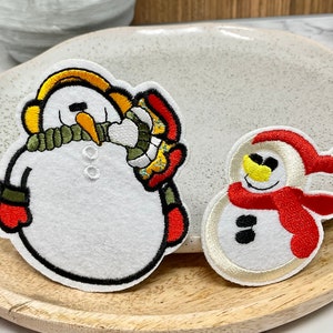 SNOWMAN Embroidered IRON on patch Heat Adhesive Snowman with Scarf Patches Winter Children Gift Snowflake Christmas Time Winter