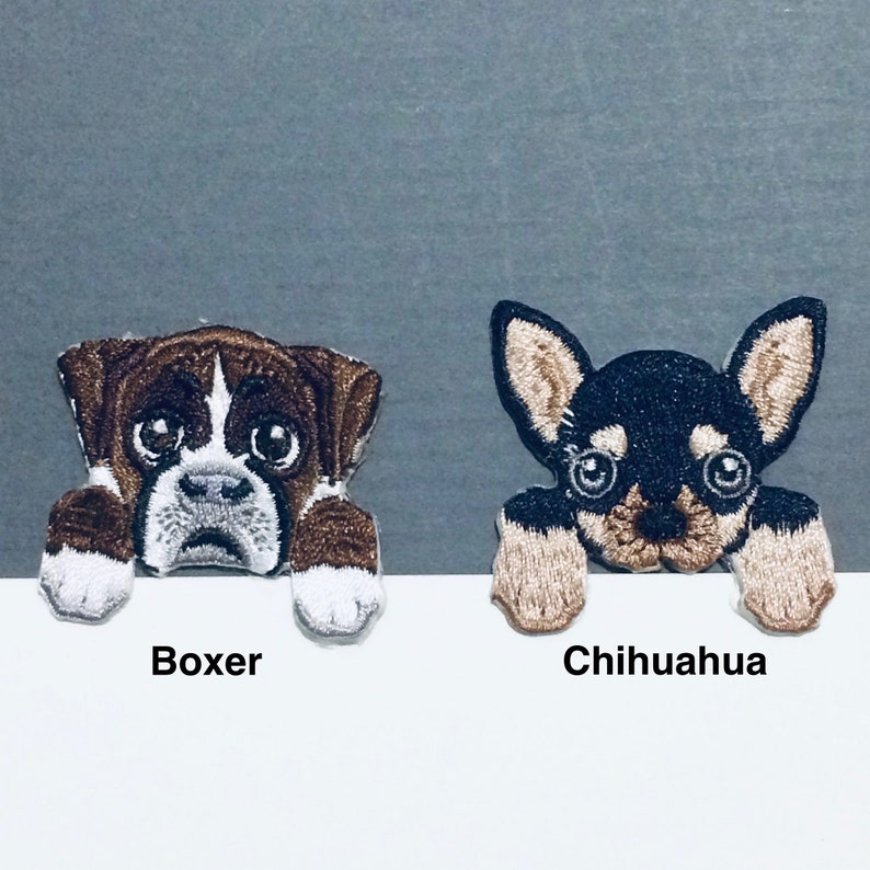 Embroidered IRON ON PATCH Heat Adhesive Pocket Dog Pet Animal Beagle Boxer Chihuahua Schnauzer Poodle German Shepherd Corgi Pug Dalmatian