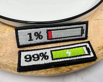 TO BE SEWN Battery Charge Icon Embroidered Iron On Patch Low or Full Battery Energy Phone Tech Fun Applique Heat Adhesive battery