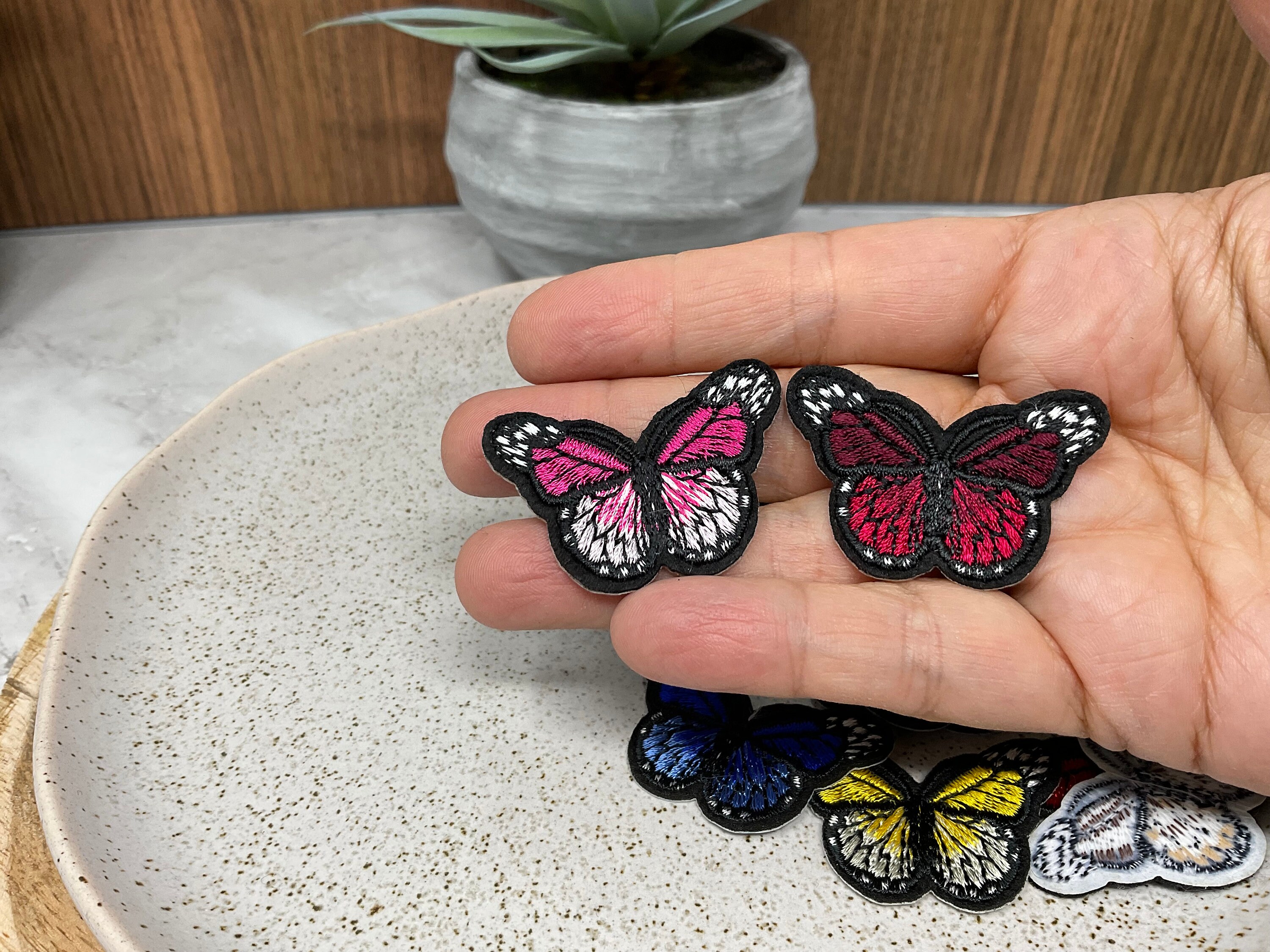 Embroidered IRON ON PATCH Butterfly Butterflies Red Blue Green Yellow  Orange Gray Gray Pink Purple Light Dark Patches Insect Animal Flies 