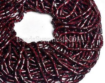 5 Strands Natural Garnet Carved Tube Shape Gemstone Beads 13.5 Inch Strand 3.50X6mm to 3.50X6.50mm