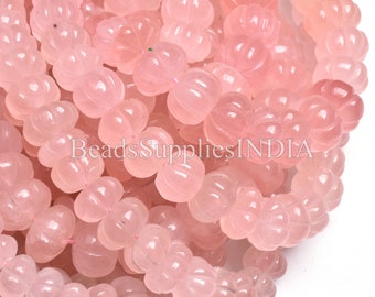 8 Inches ROSE QUARTZ CARVED Melon Shape Natural Gemstone Carving Center Drill Beads Line Genuine Quartz Beads Strand Reasonable Price