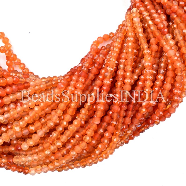 Natural Shaded Carnelian Faceted Beads,Gemstone Rondelle Beads 2mm Micro Cut Beads 13 Strand Beads