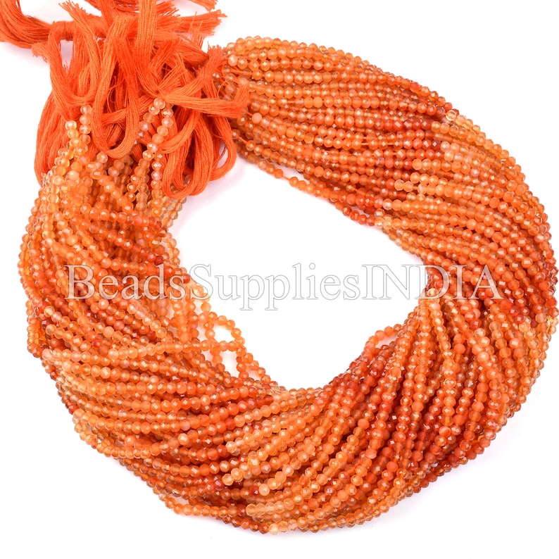 Natural Shaded Carnelian Faceted Beads,Gemstone Rondelle Beads 2mm Micro Cut Beads 13 Strand Beads
