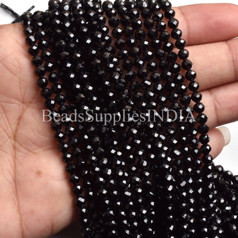 Natural Black Spinel Gemstone Round Shape Beads,Black Spinel Beads Faceted Beads 4mm Beads Micro Cut Bead Round Beads