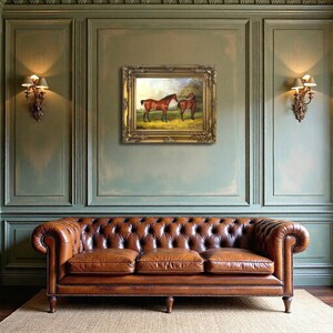 Ornate Framed Oil Painting Print on Canvas of 2 Bay Horses in an Extensive Landscape image 3