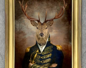 Fine Lithograph on Canvas of a Military Stag "Major" aft. Thierry Poncelet