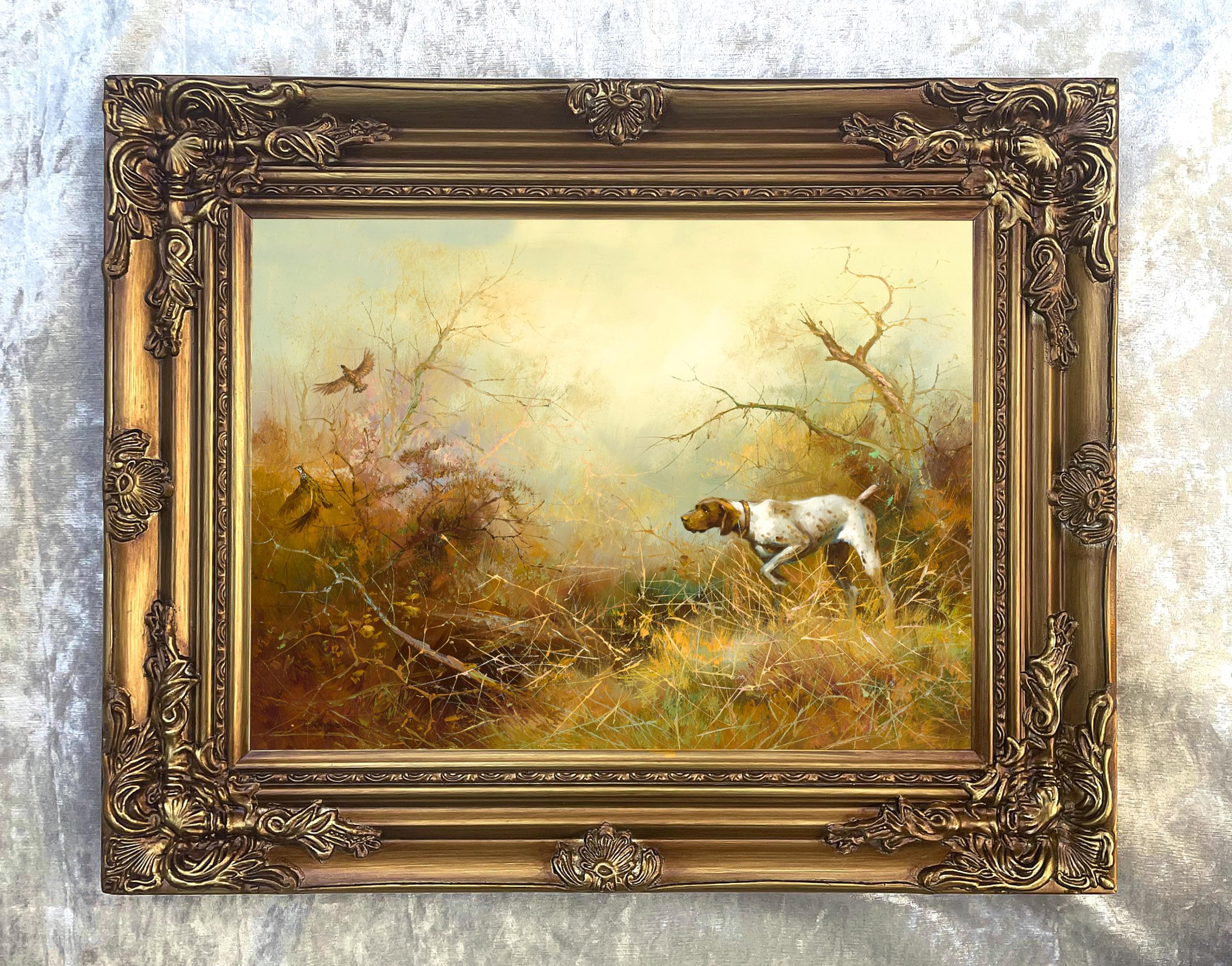 Antique dog painting gold frame - Etsy 日本