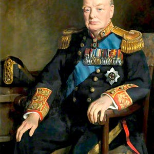 Retrato de Winston Churchill - Impresión en lienzo estirado con un fino marco ornamentado. imagen 2