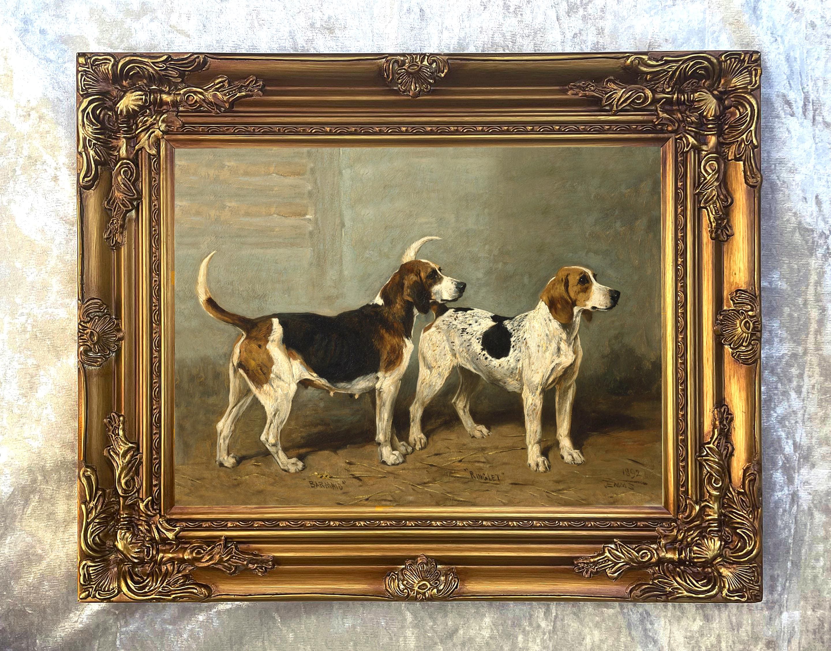 Antique dog painting gold frame - Etsy 日本