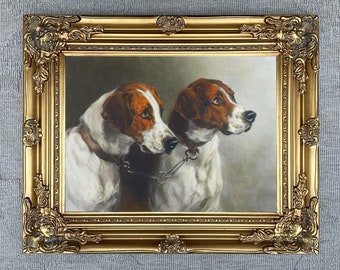 Fine Framed Lithograph of a Pair of Foxhounds aft. Heywood Hardy