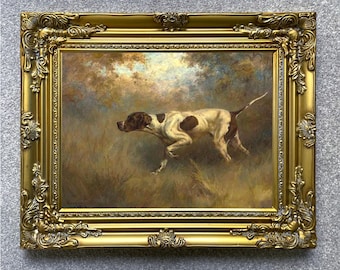 Fine Ornate Framed Oil Painting Print on Canvas of an English Pointer - &quot;On Point&quot;