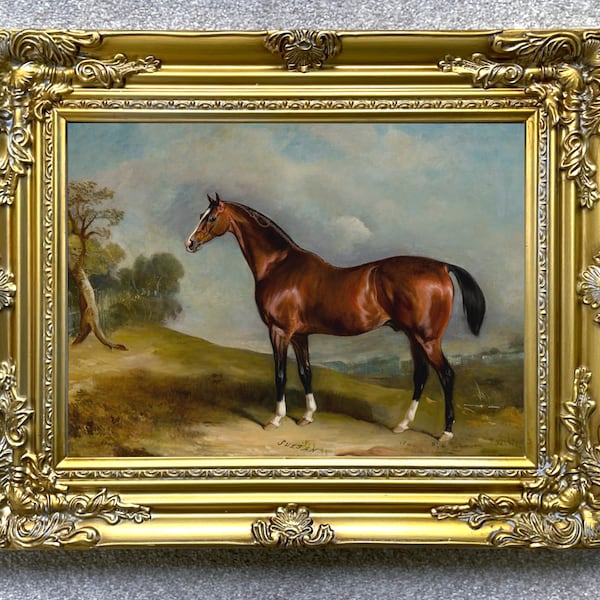 Belle lithographie du sultan cheval de course dans un paysage à l'arrière. John Ferneley