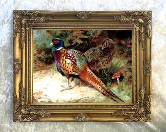 Pheasants in a Copse - Fine Oil Painting Print on Canvas after Thorburn