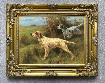 Fine Lithograph on Canvas - Two English Setters on Point - Thomas Blinks