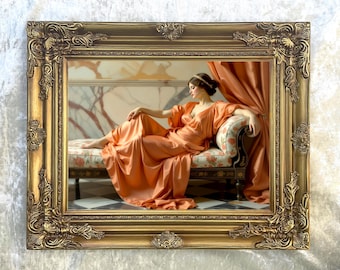 Sierlijk ingelijste olieverfschilderijprint op canvas - Dame op een chaise longue