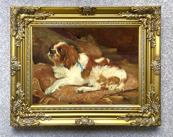 Fine Lithograph on Canvas - Cavalier Spaniel on a Cushion