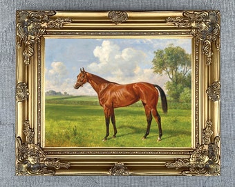 Fine Lithograph on Canvas of a Bay Horse in an Extensive Landscape