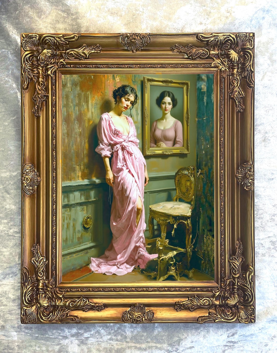 Ornate Frame Oil Painting Print on Canvas - Portrait of an Elegant Lady ...